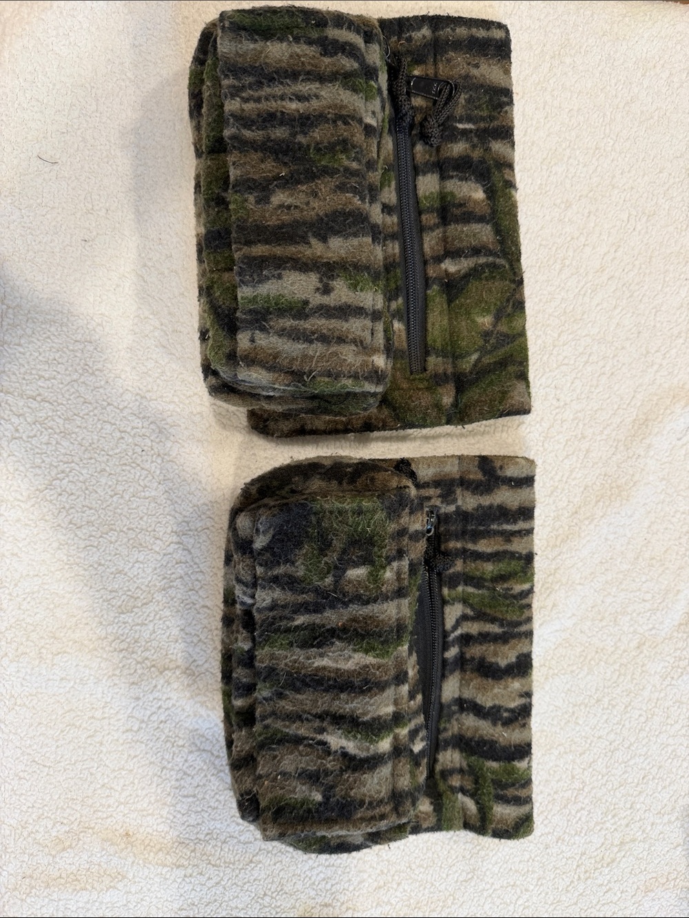 Camouflage Fleece Fanny pack with Zip Pockets - Green/Black-2 pouches